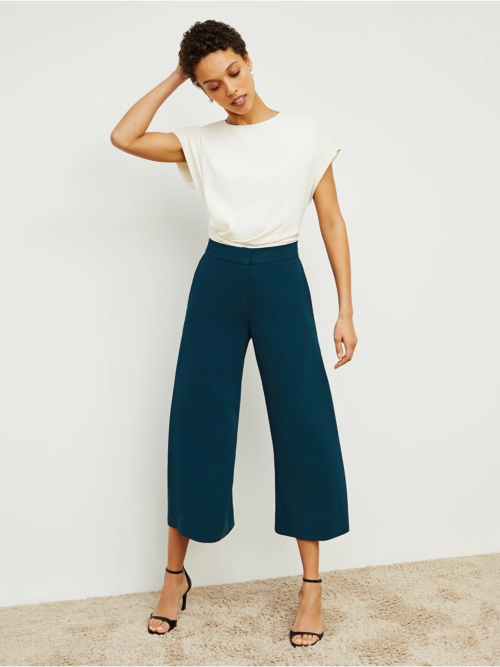 MM LaFleur Teal Zhou Culotte Crepe High Waist Wide Leg Trouser Pant 14